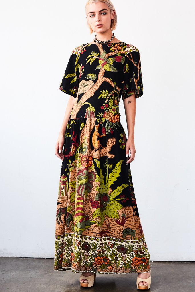 Agnes Maxi Dress - Black Tree of Life Tapestry