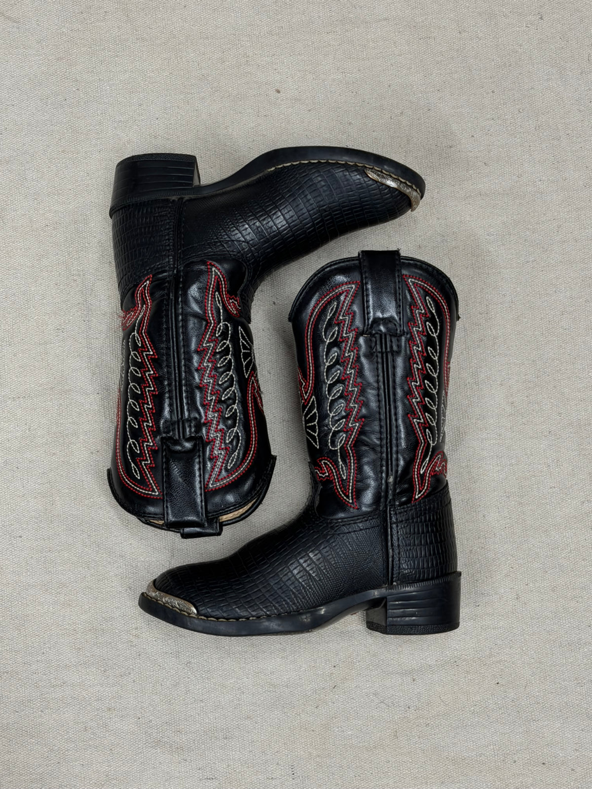 Vintage Kids Black and Red Cowboy Boots