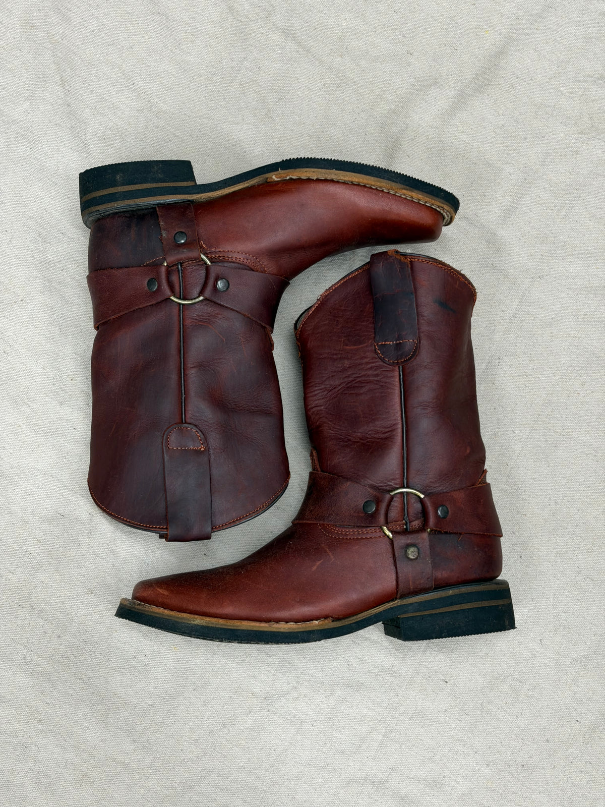 Vintage Cherry Brown Harness Cowboy Boots