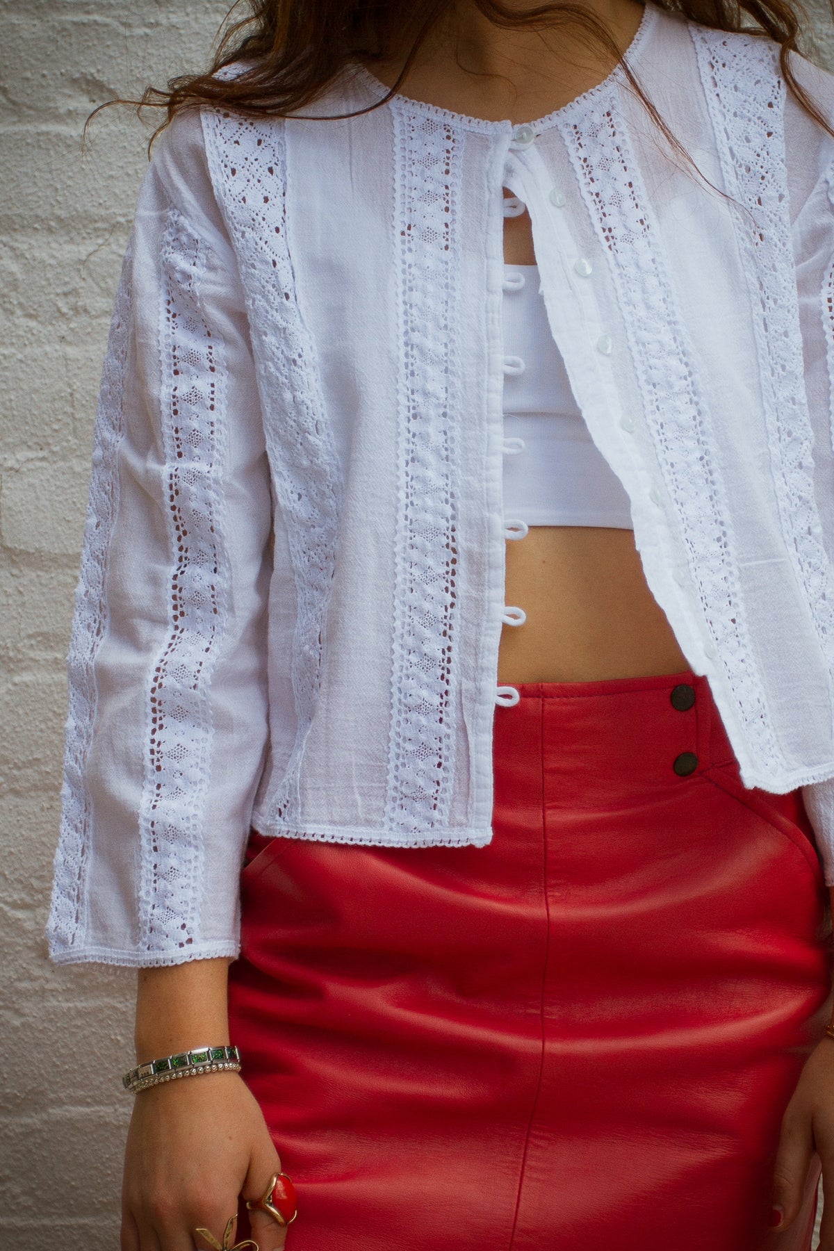 Cotton Lace Button Up Top