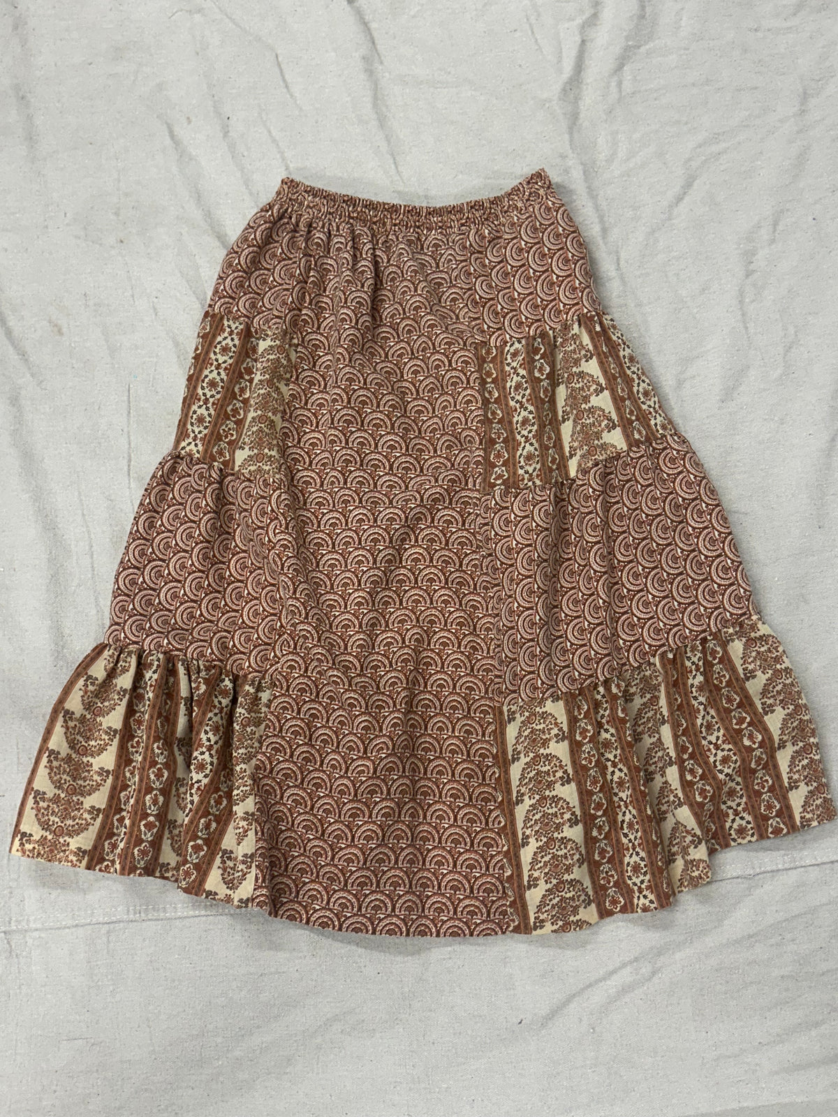 Vintage Tan and Orange Patterned Skirt