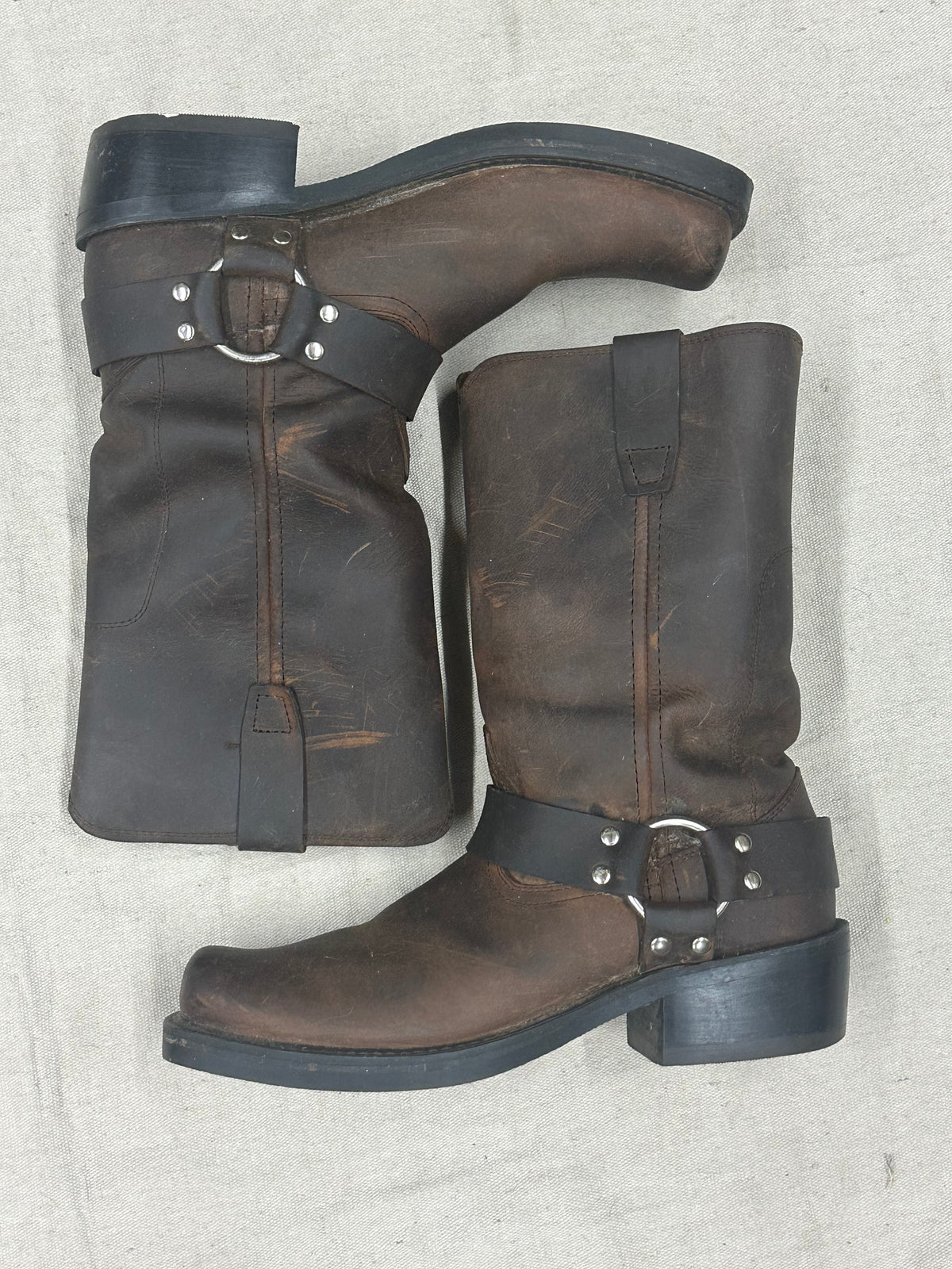 Vintage Leather Harness Cowboy Boots