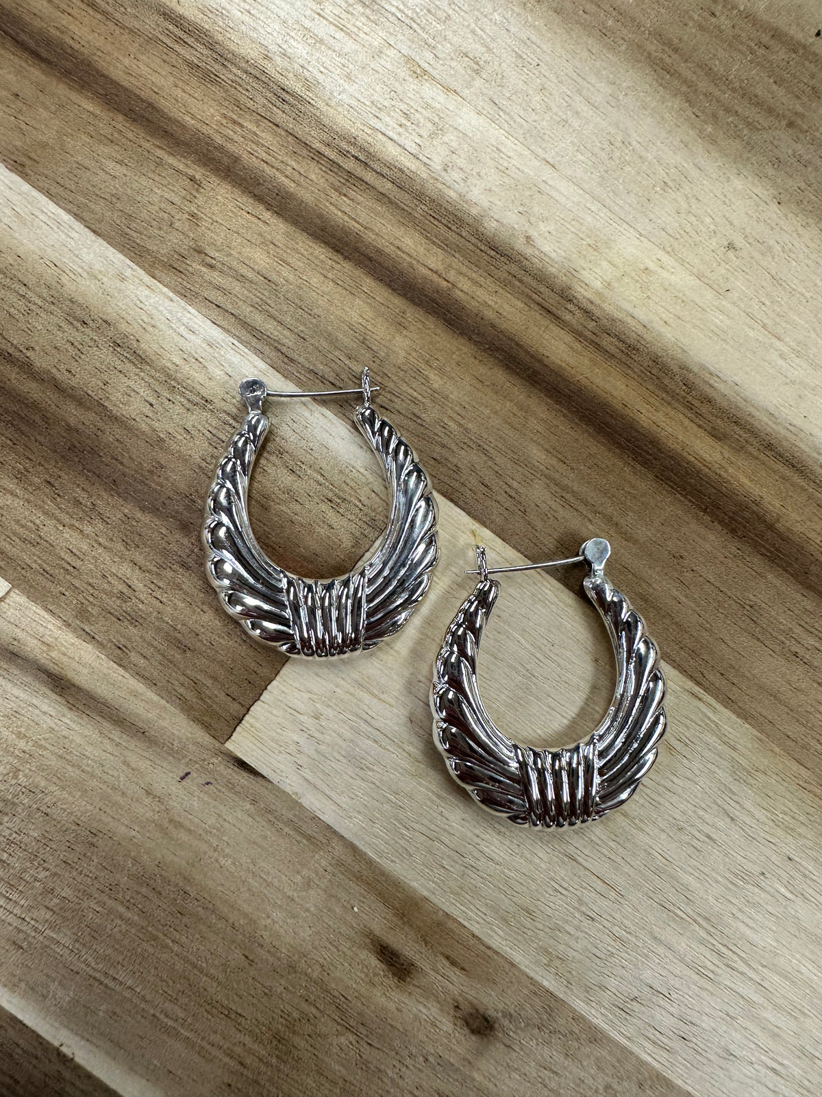 Large Silver Crossiant Hoops