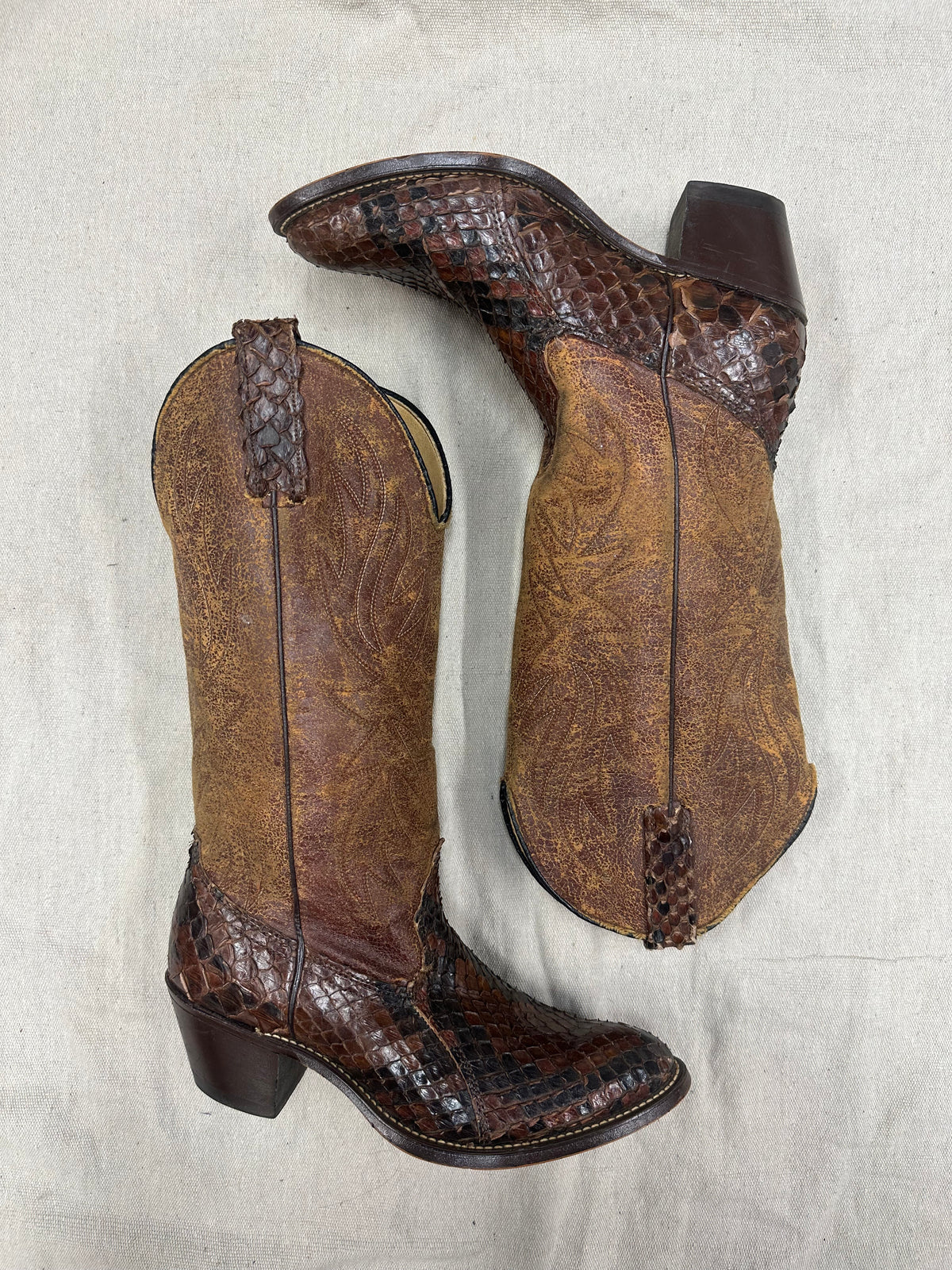 Vintage Brown Exotic Cowboy Boots