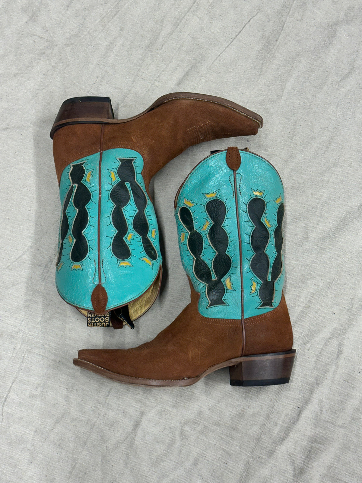 Vintage Turquoise Cactus Cowboy Boots