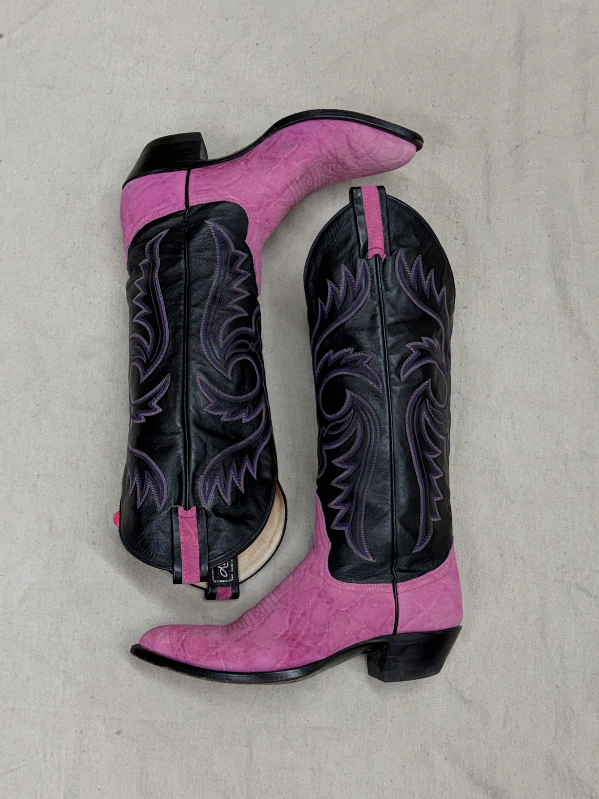 Vintage Pink and Black Cowboy Boots