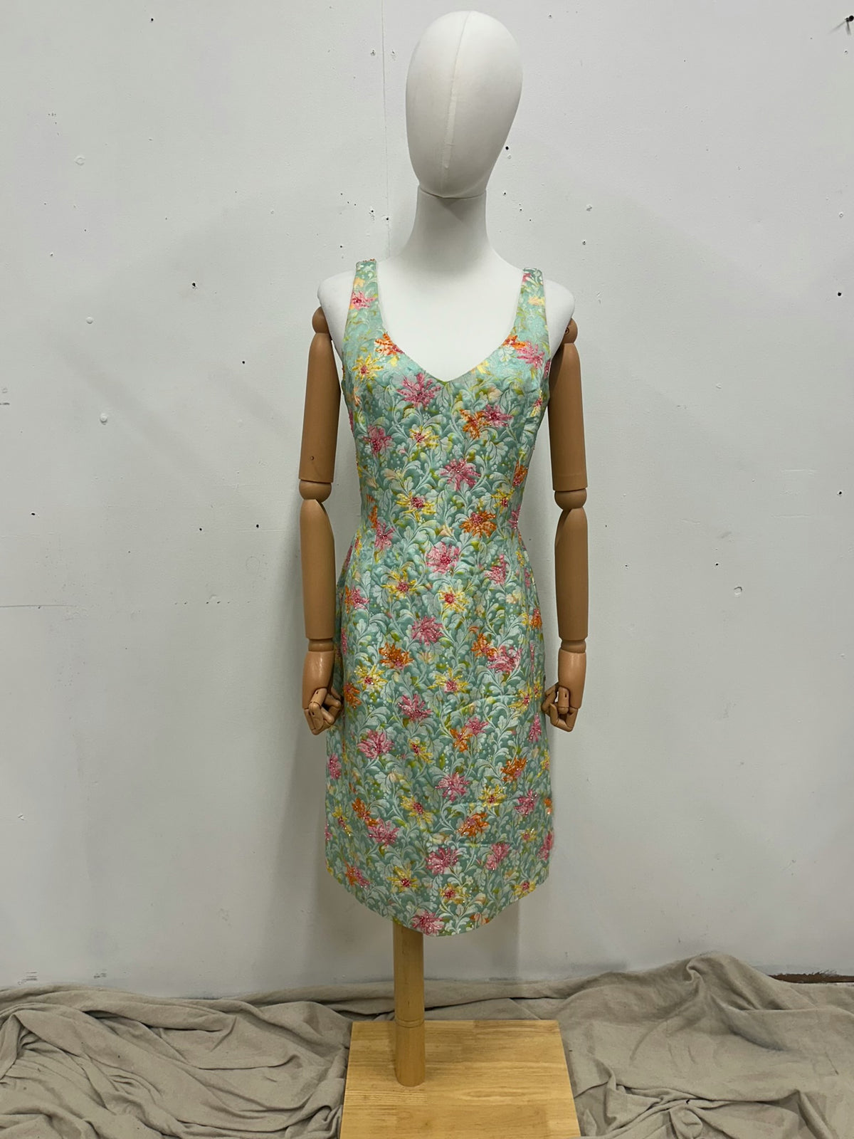 Vintage Teal Floral Beaded Dress