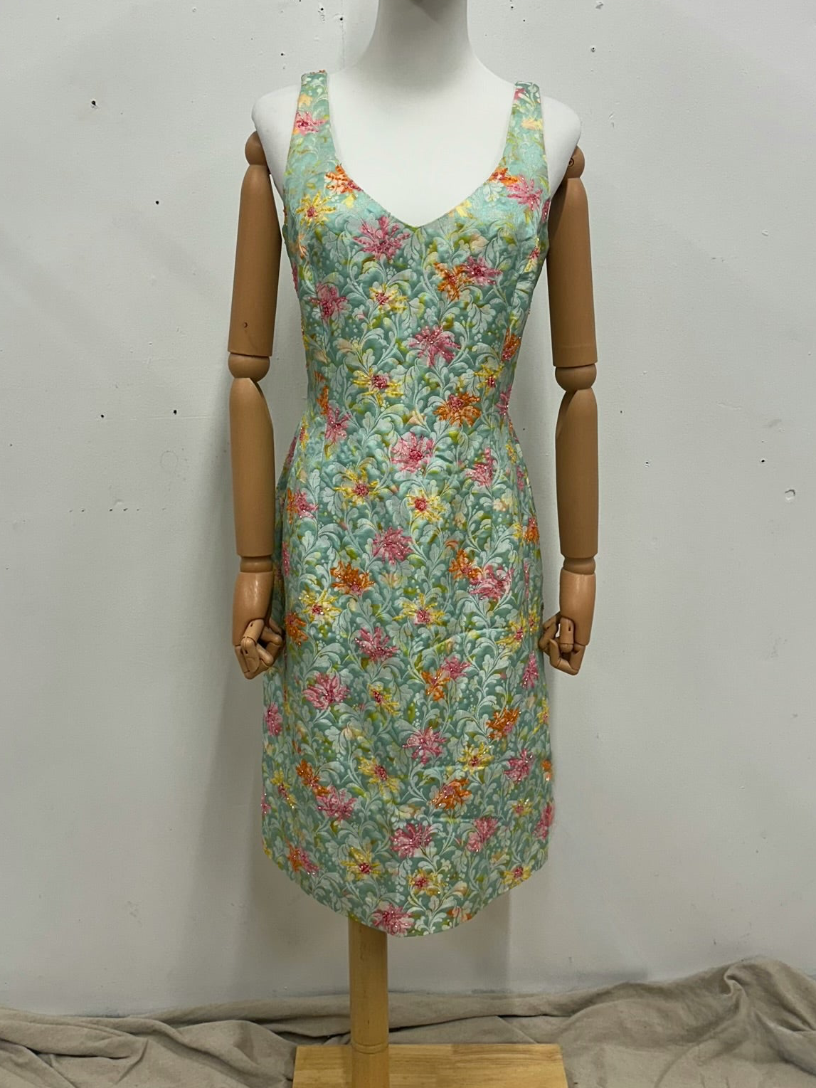 Vintage Teal Floral Beaded Dress