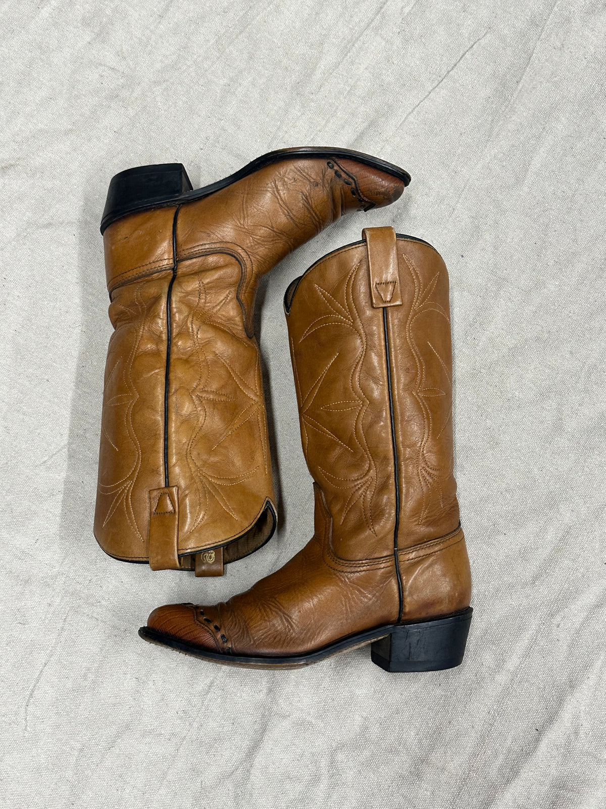 Vintage Brown Cap Toe Cowboy Boots