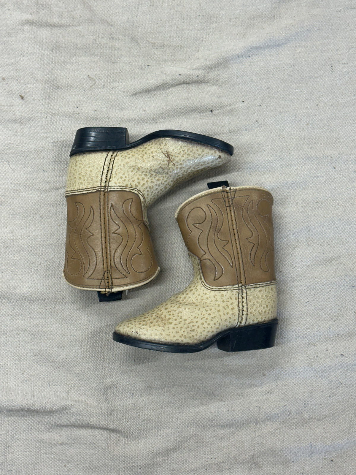 Vintage Kids Beige and Brown Cowboy Boots