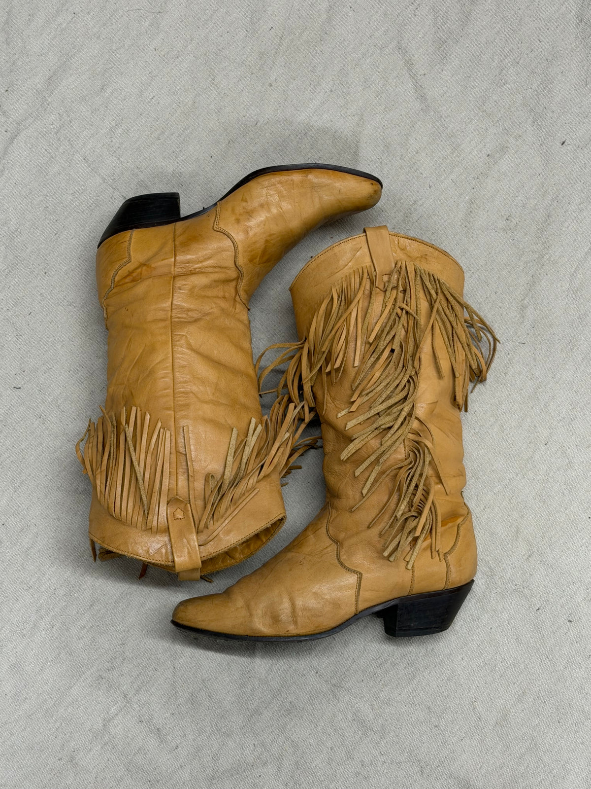 Vintage Camel Fringe Cowboy Boots