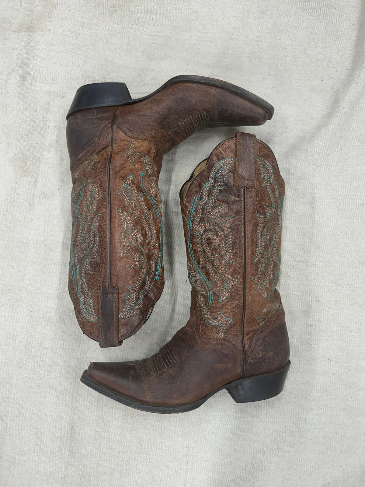Vintage Brown and Teal Cowboy Boots