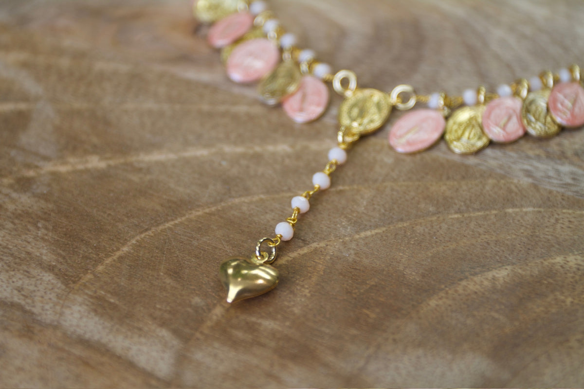 Pink and Gold Drop Charm Necklace