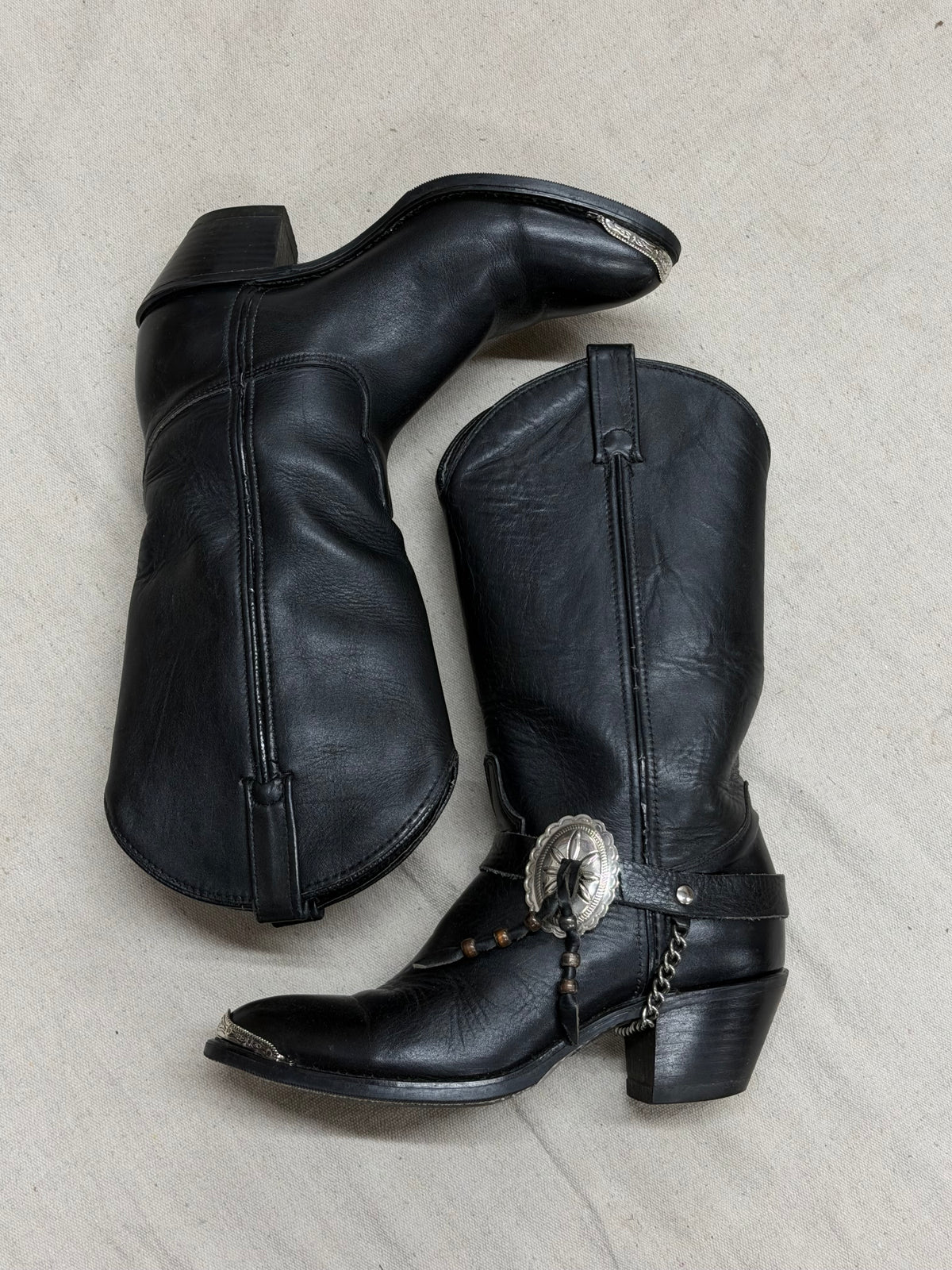 Vintage Black Concho Cowboy Boots