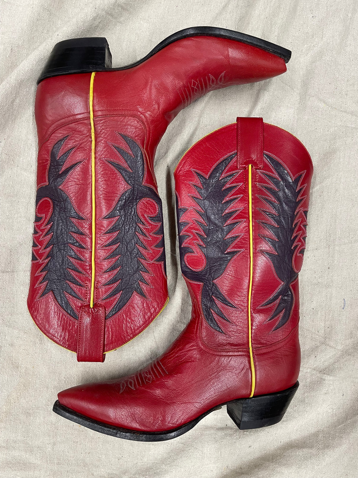 Vintage red with yellow detailing cowboy boots