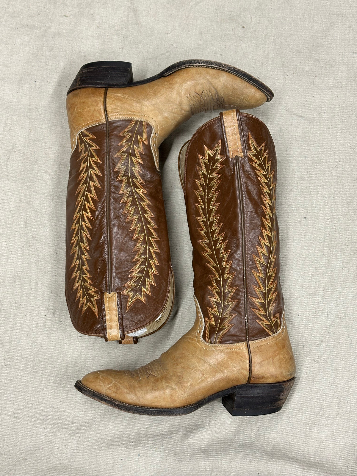 Vintage Tan and Brown Cowboy Boots
