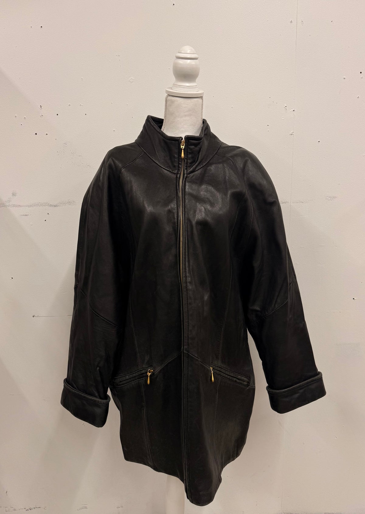 Vintage Zip Up Long Leather Jacket