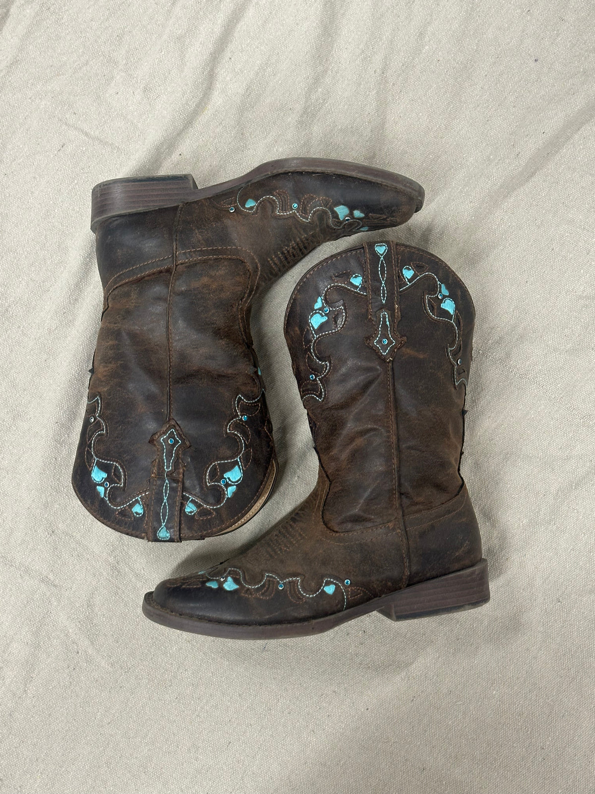 Vintage Kids Brown and Blue Cowboy Boots