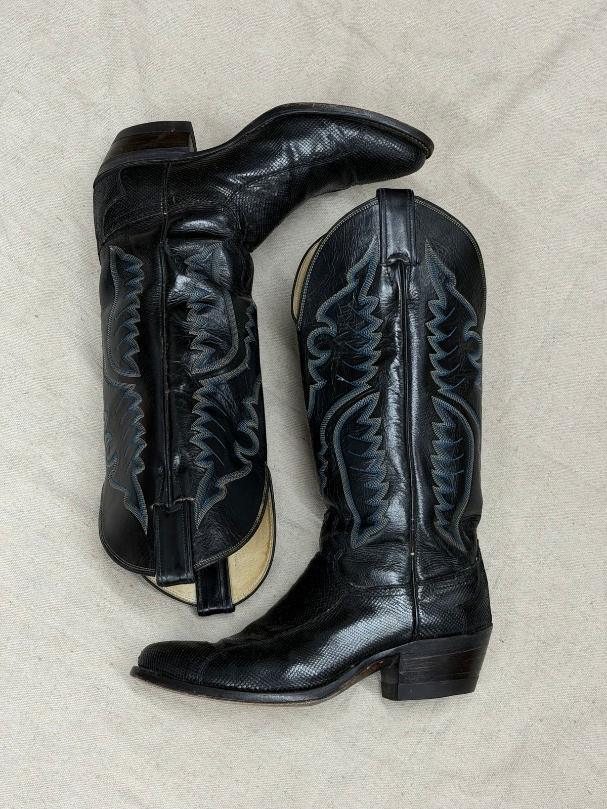 Vintage Black and Blue Cowboy Boots