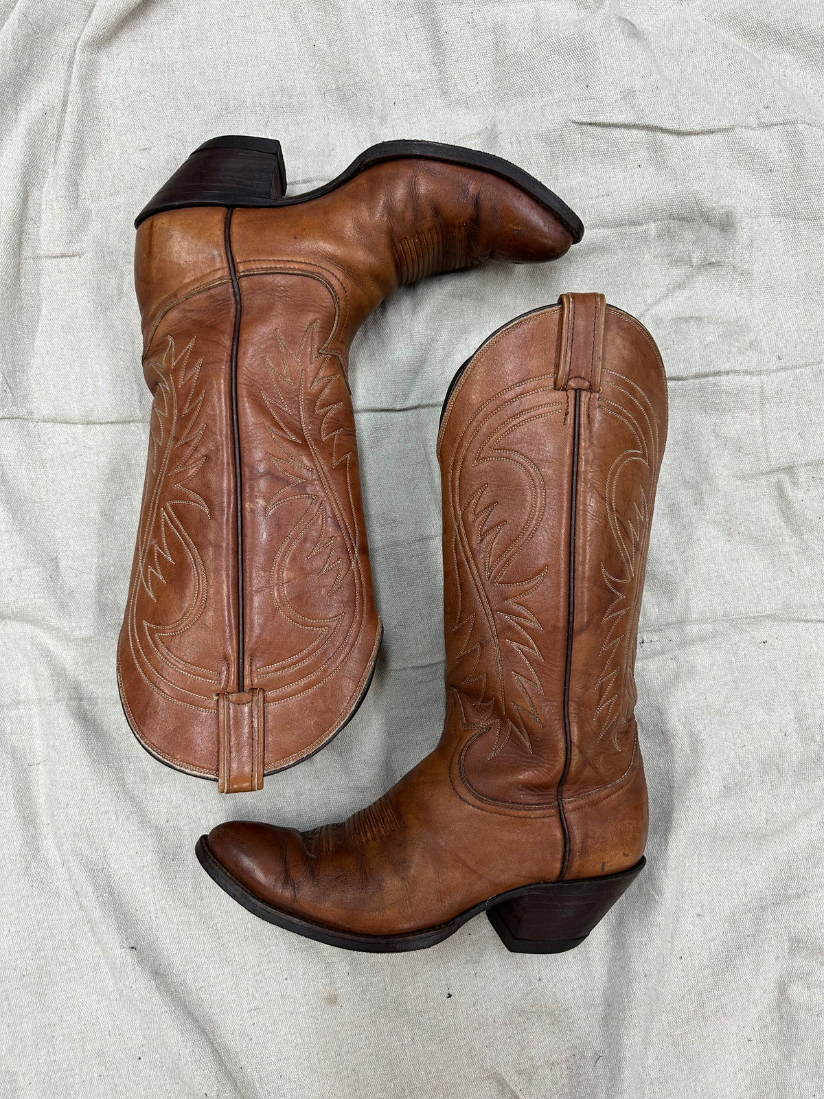 Vintage Cognac Leather Cowboy Boots