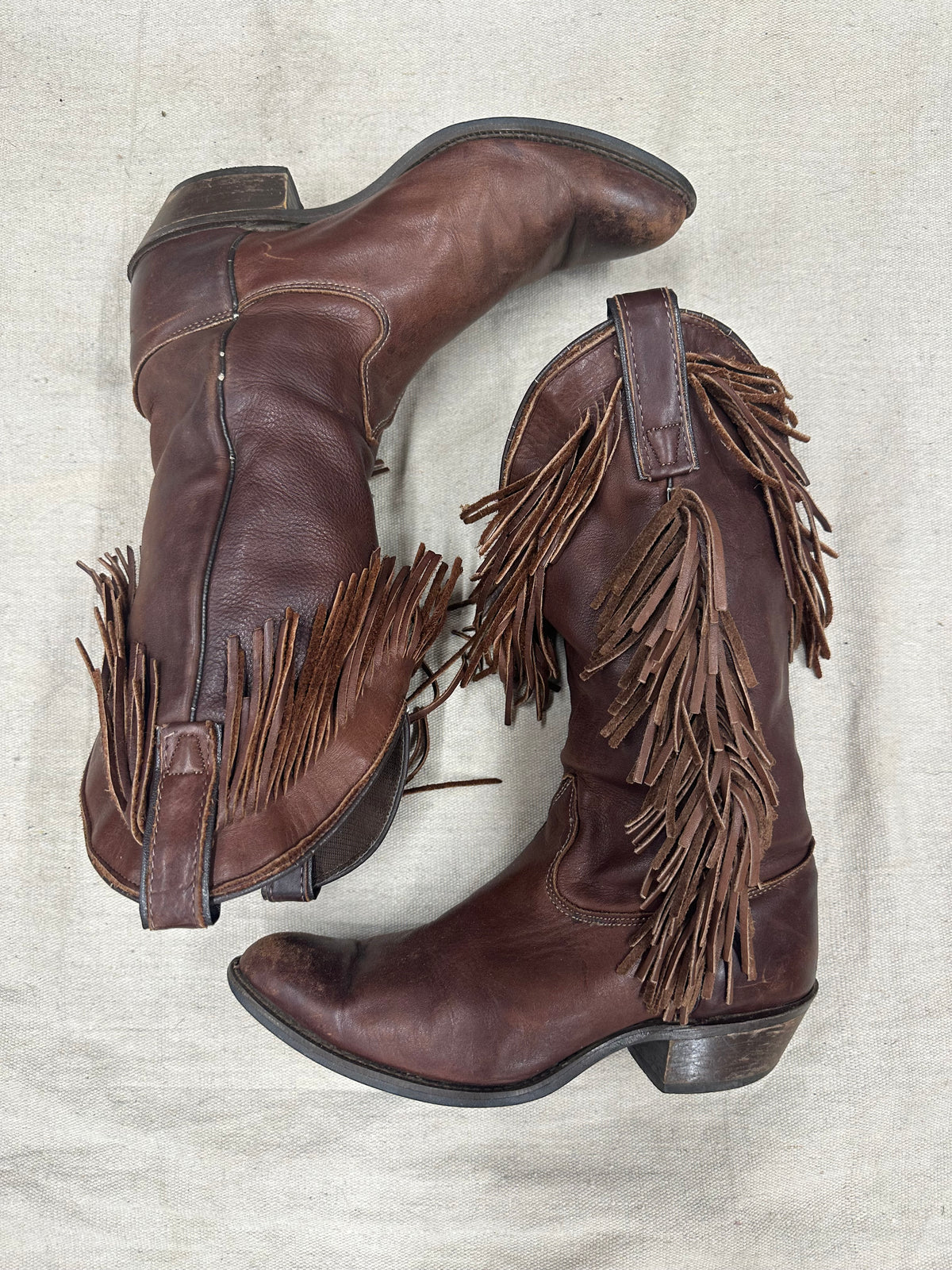 Vintage Chestnut Brown Fringe Cowboy Boot