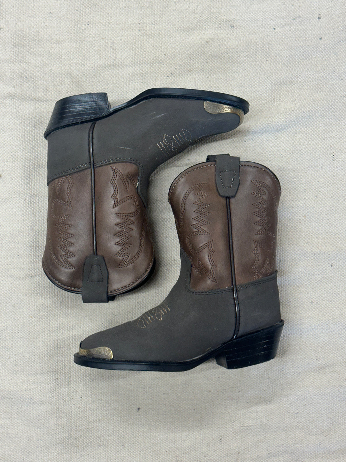 Vintage Kids Dark Grey and Brown Cowboy Boots