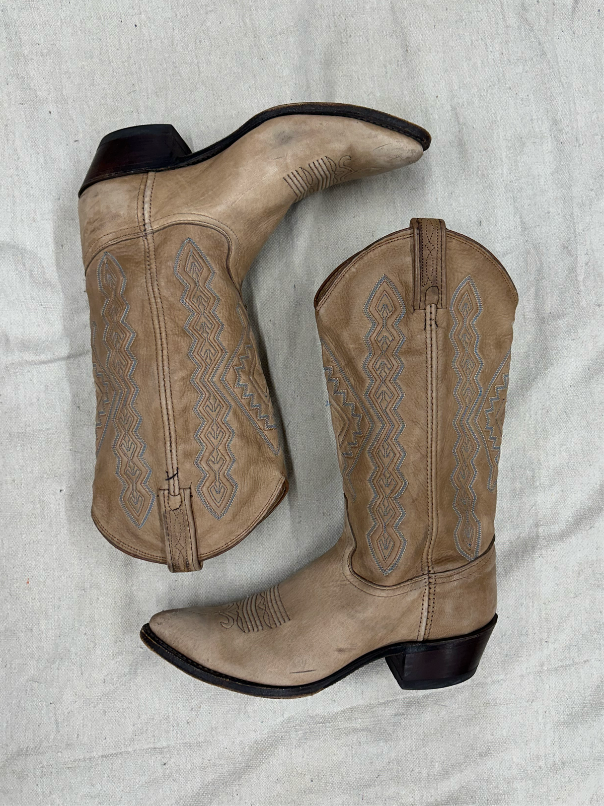 Vintage Light Brown Blue Stitch Cowboy Boots