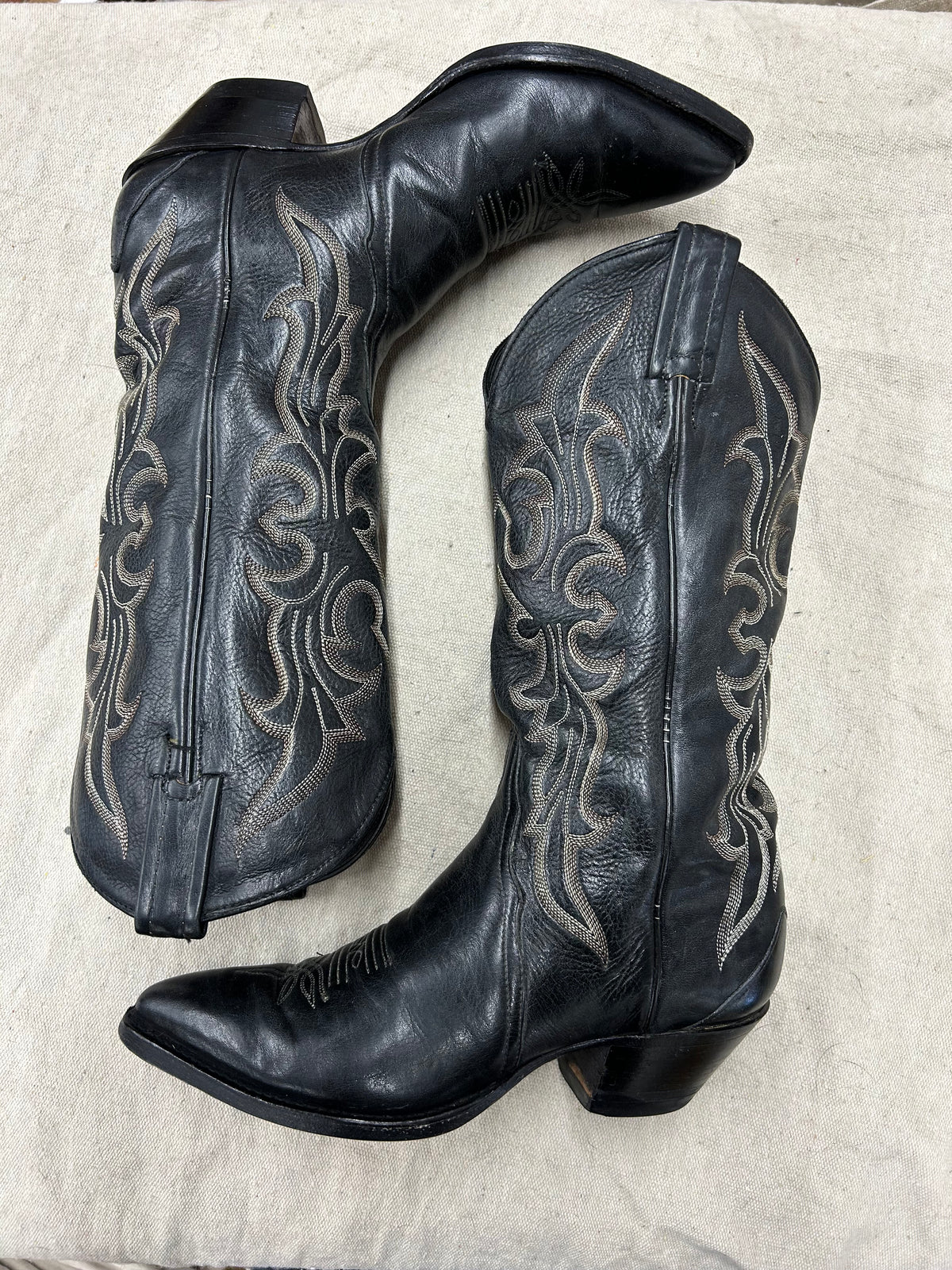 Vintage Black Embroidered Cowboy Boots