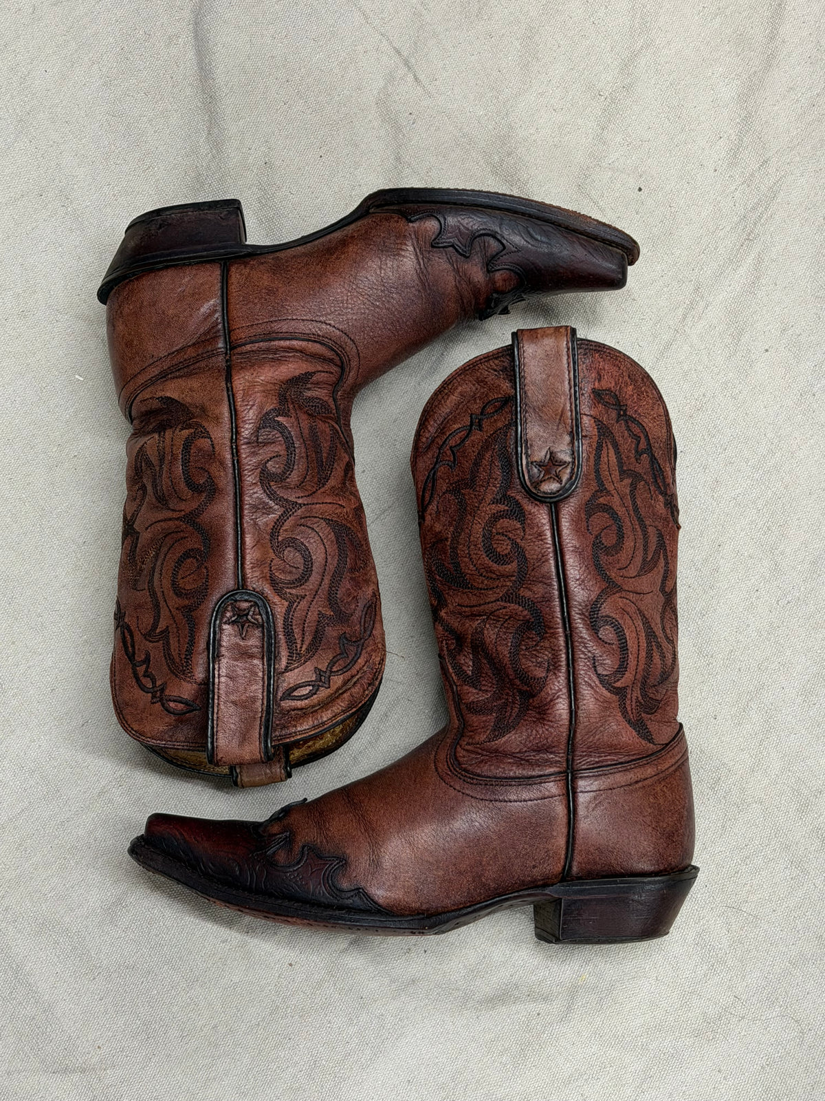 Vintage Dark Brown Star Cowboy Boots