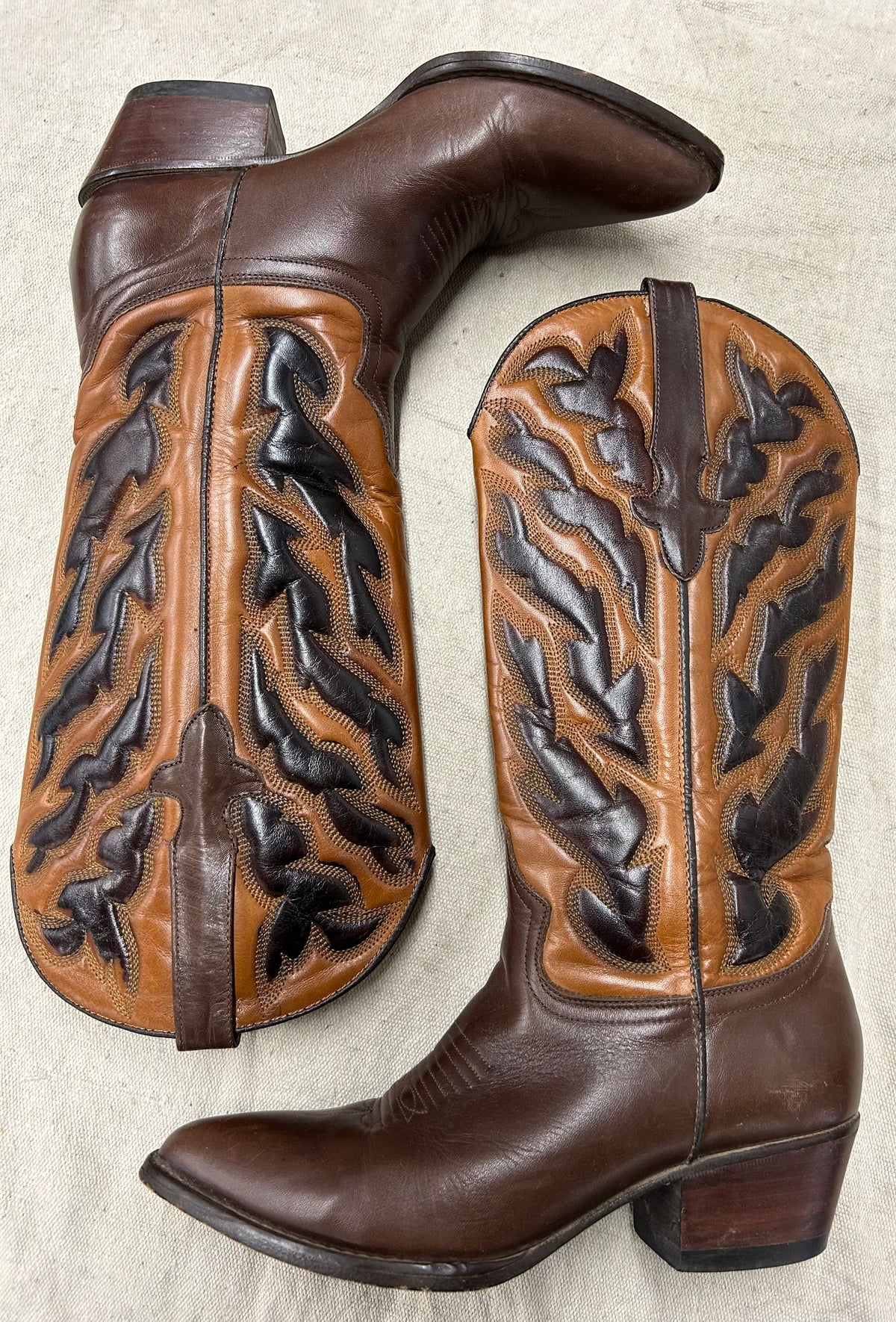 Vintage Brown Detailed Cowboy Boots