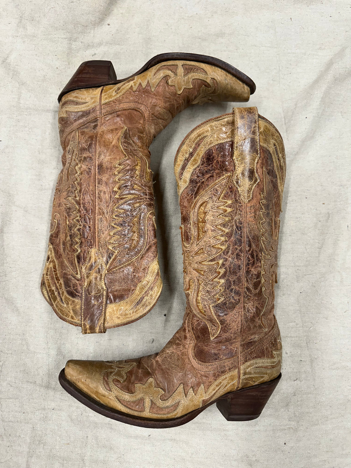 Vintage Brown Detailed Cowboy Boots