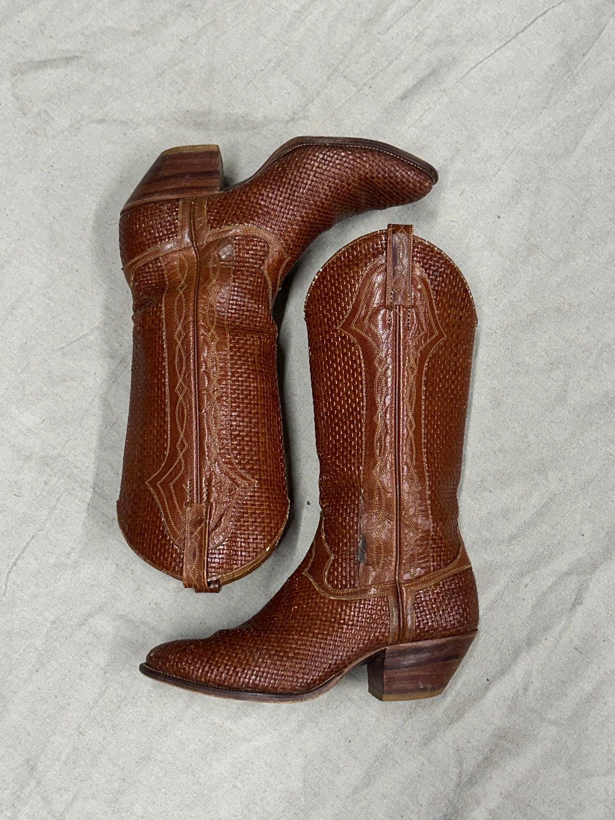 Vintage Leather Weaved Cowboy Boots