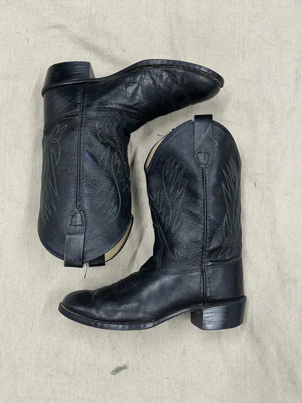Kids Black with Green Detailing Cowboy Boots