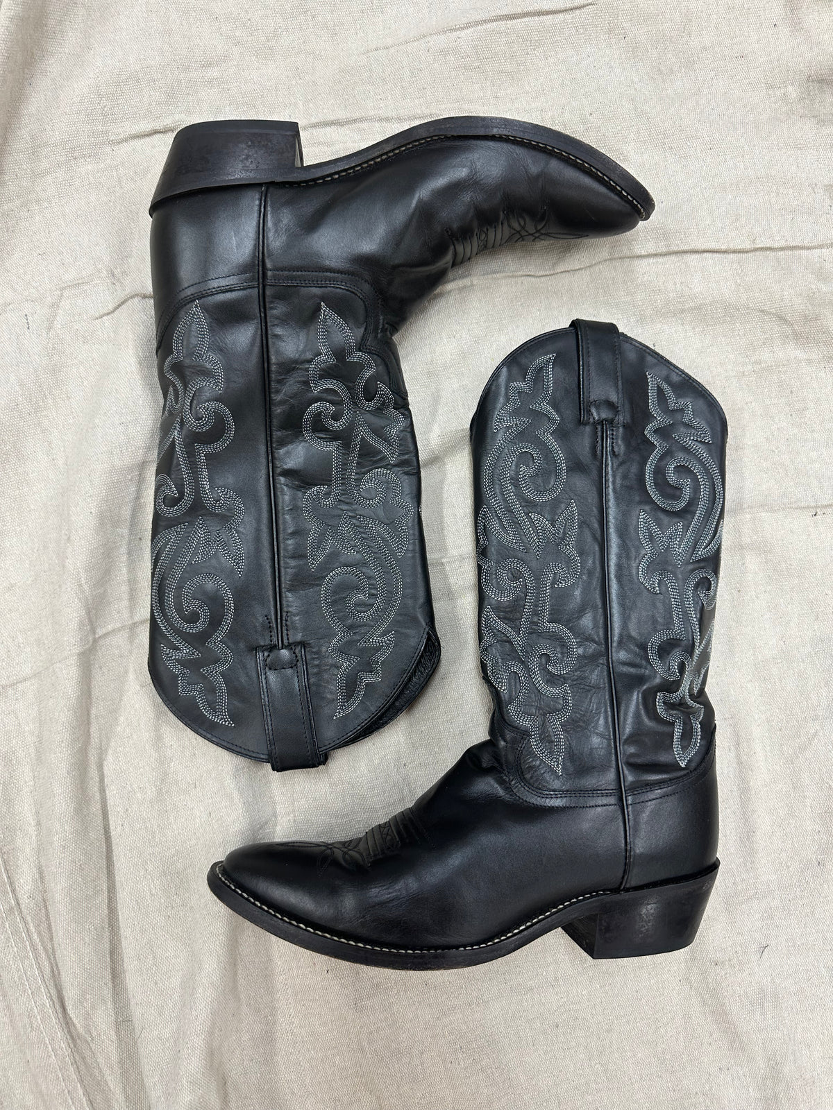 Vintage Black Contrast Stitch Cowboy Boot