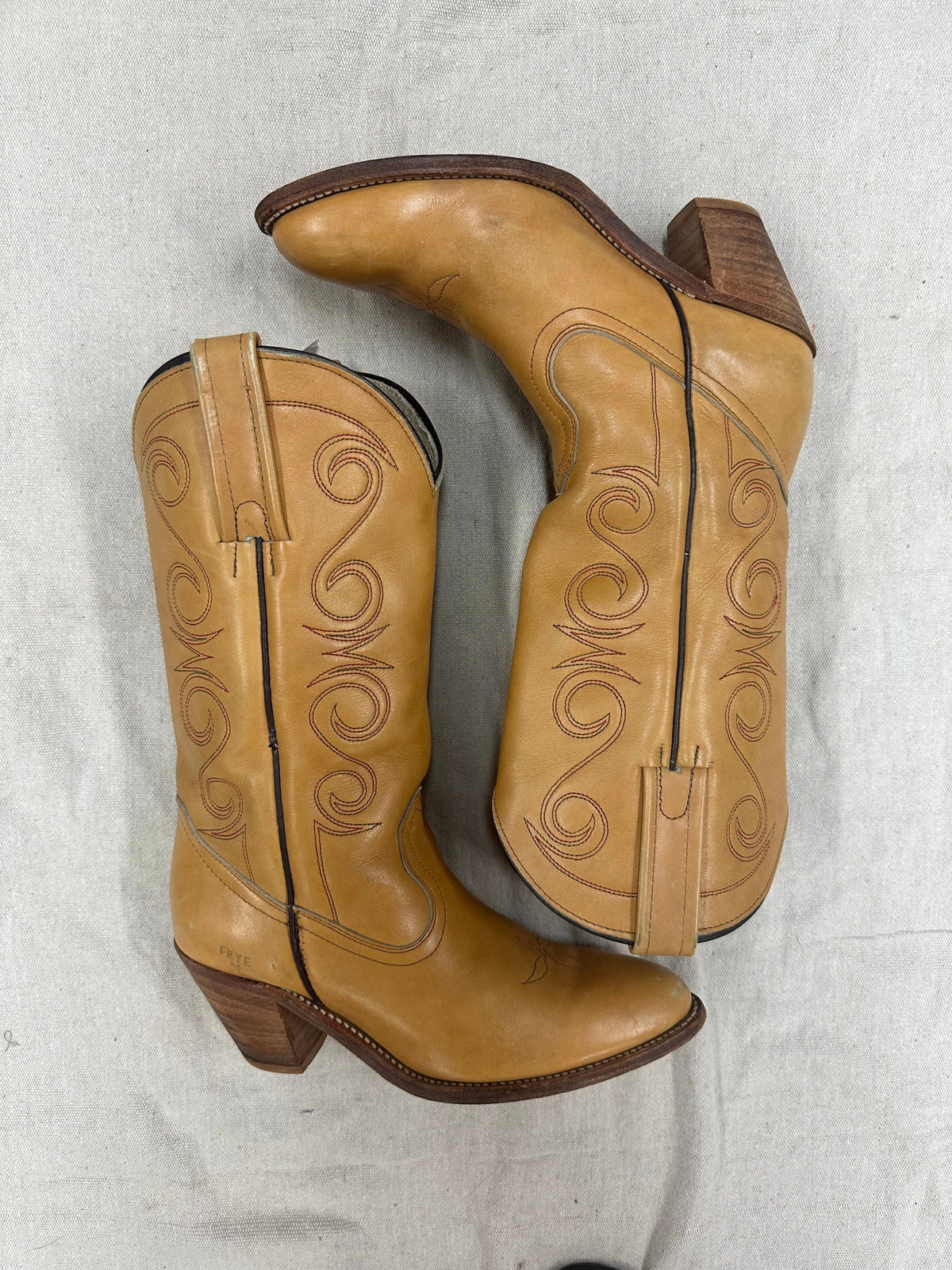 Tan + Red Stitched Stacked Heel Cowboy Boots