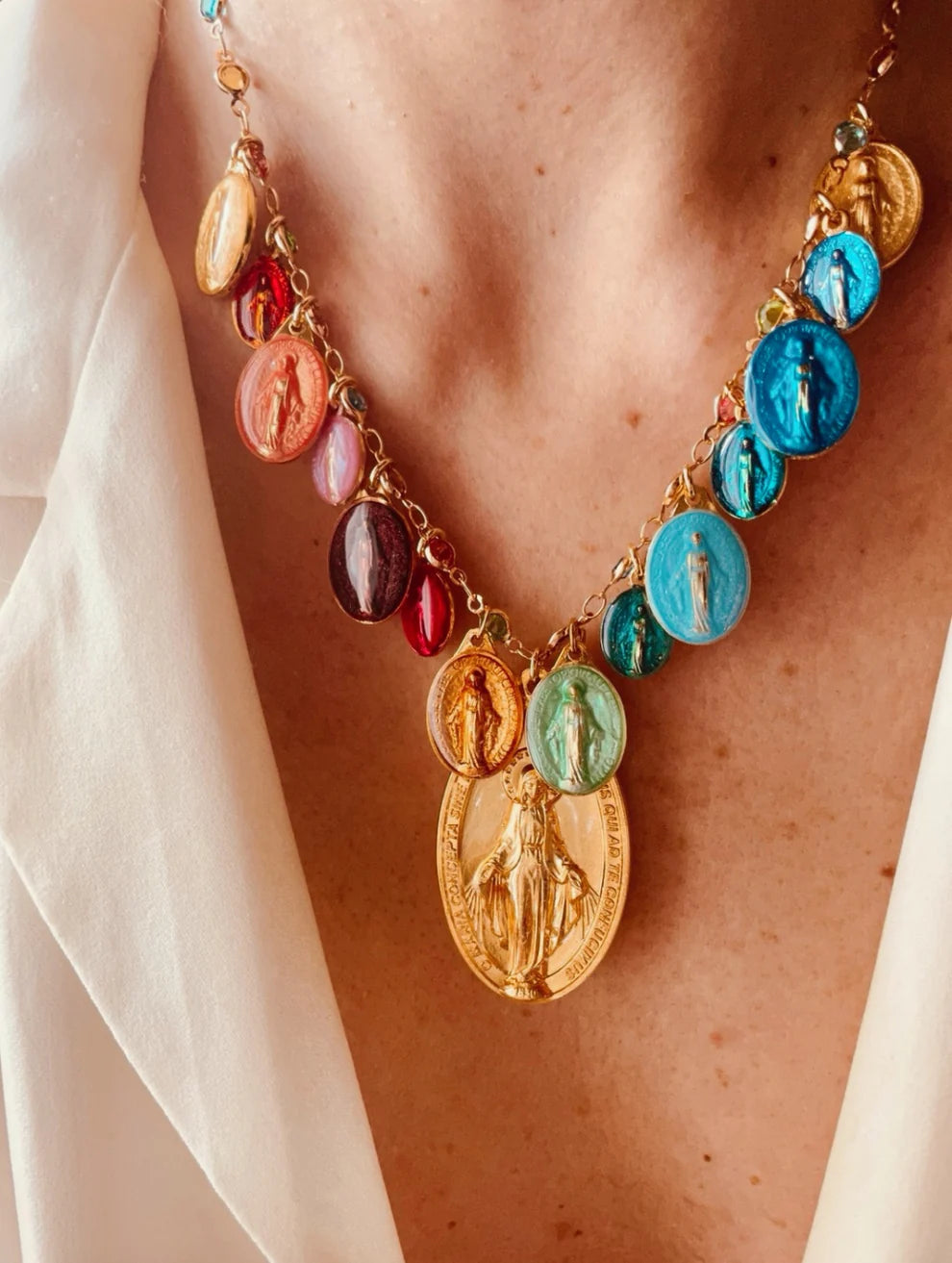 Rainbow & Gold Guadalupe Necklace