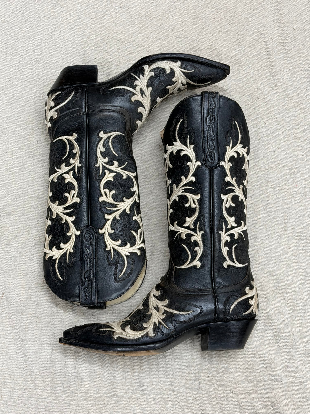 Vintage Black and White Floral Cowboy Boots
