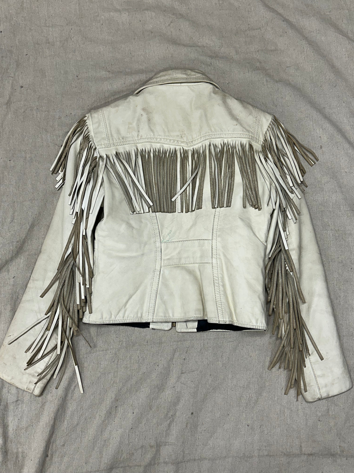 Vintage Beige Fringe Leather Jacket