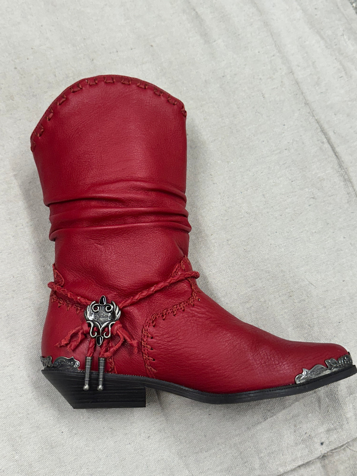 Vintage Silver Detailed Red Cowboy Boots