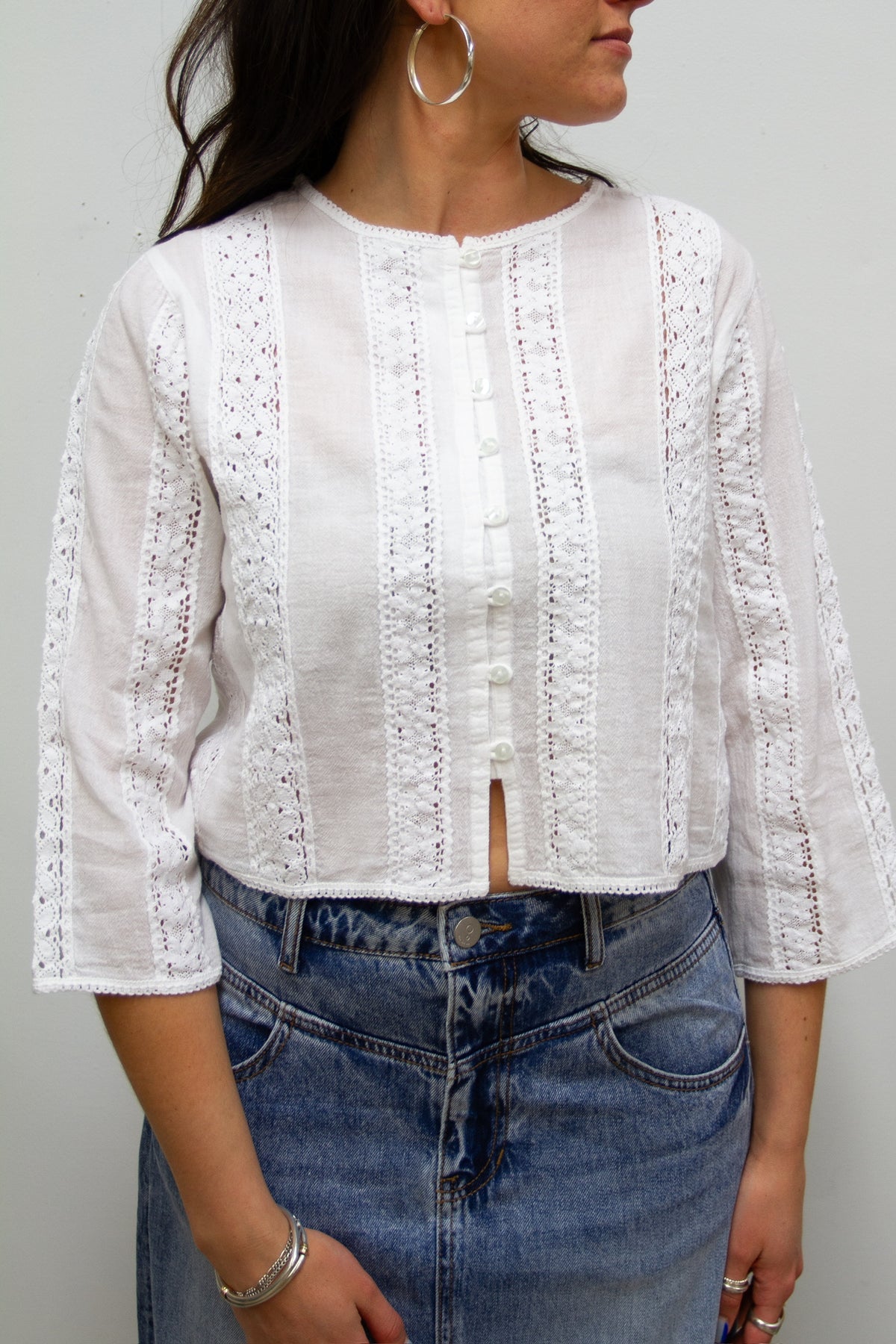 Cotton Lace Button Up Top