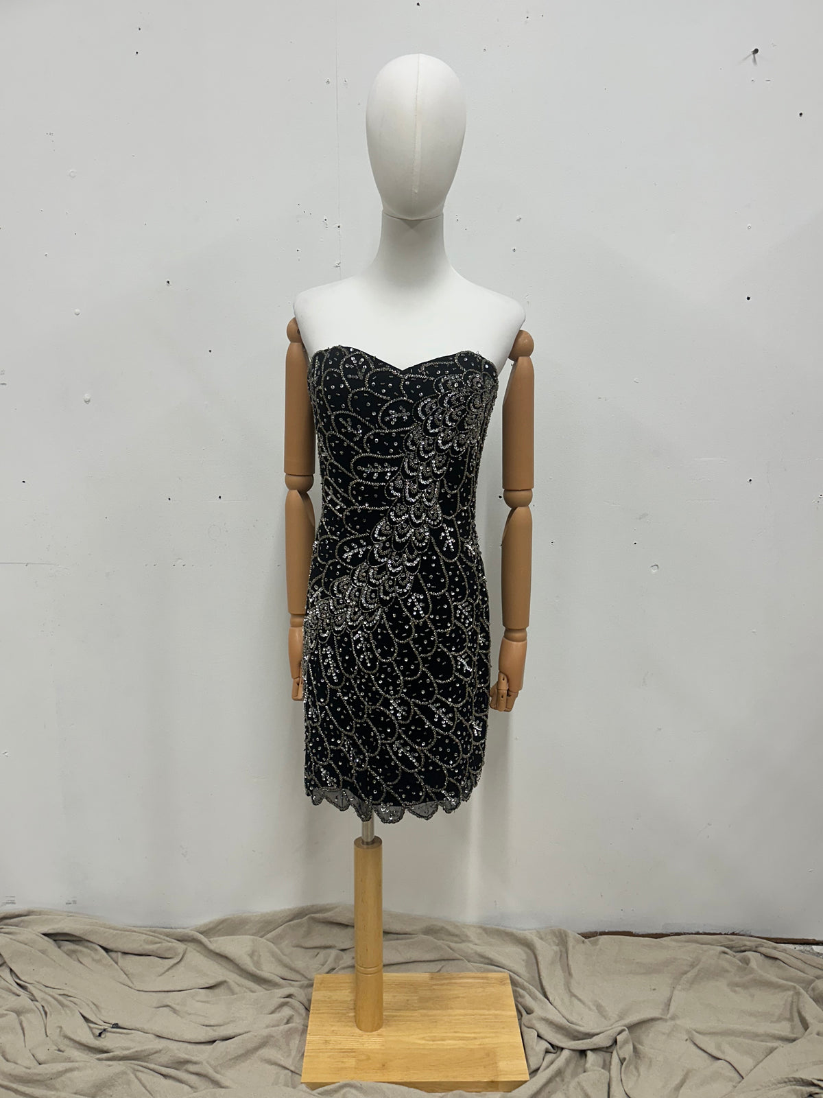 Vintage Black Beaded Strapless Dress