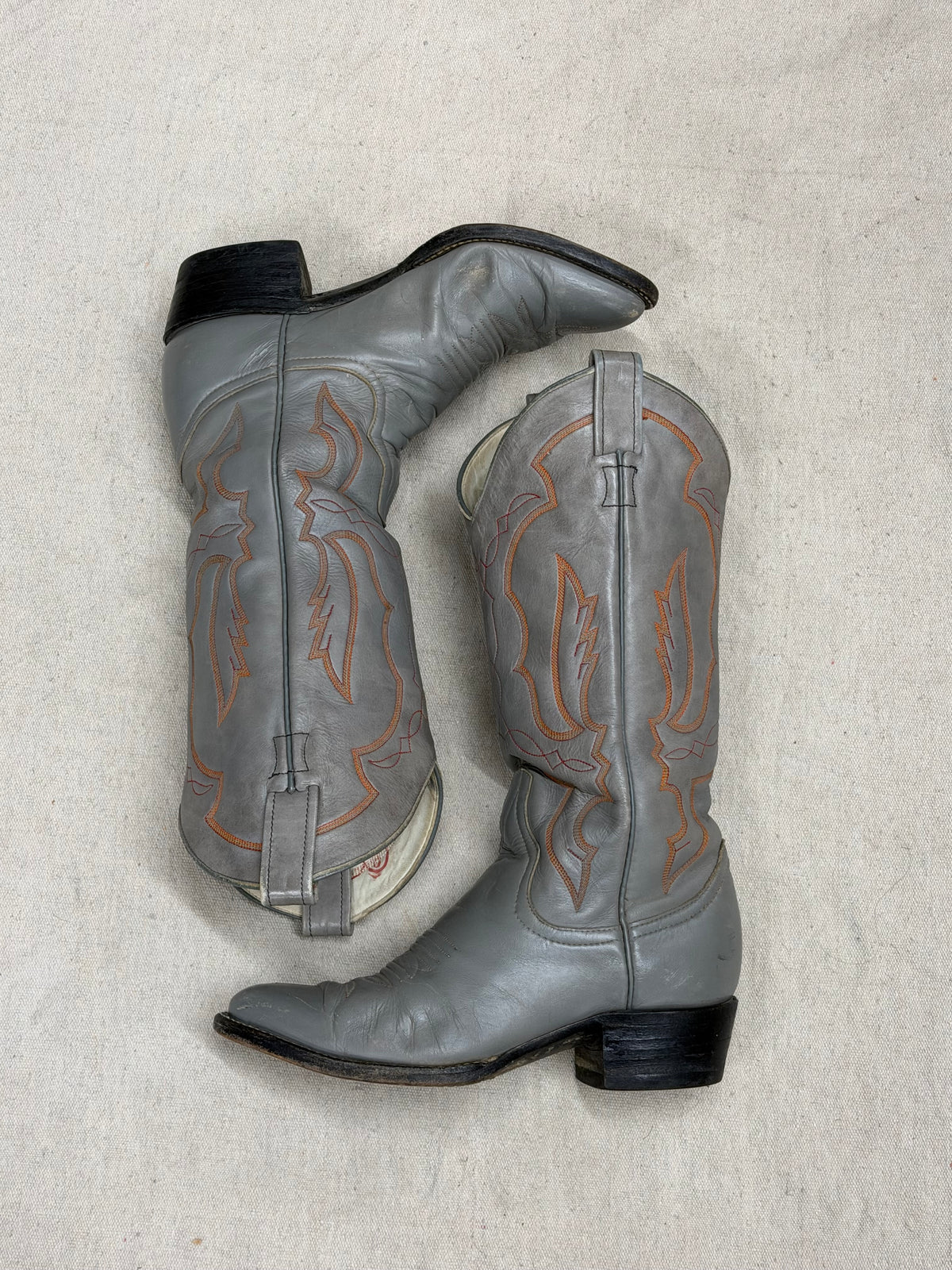 Vintage Grey with Orange Detailing Cowboy Boots