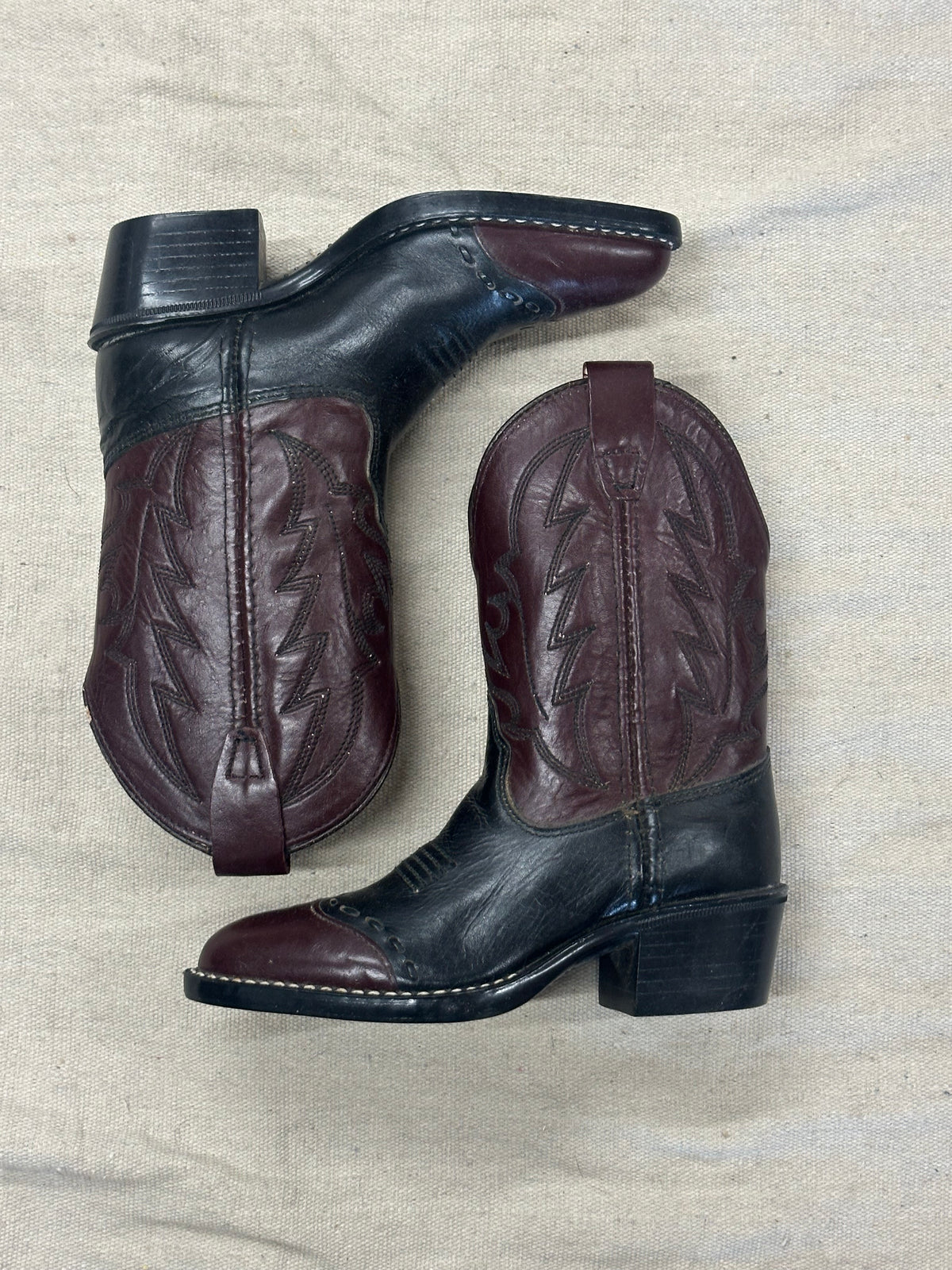 Vintage Kids Maroon and Black Cowboy Boots
