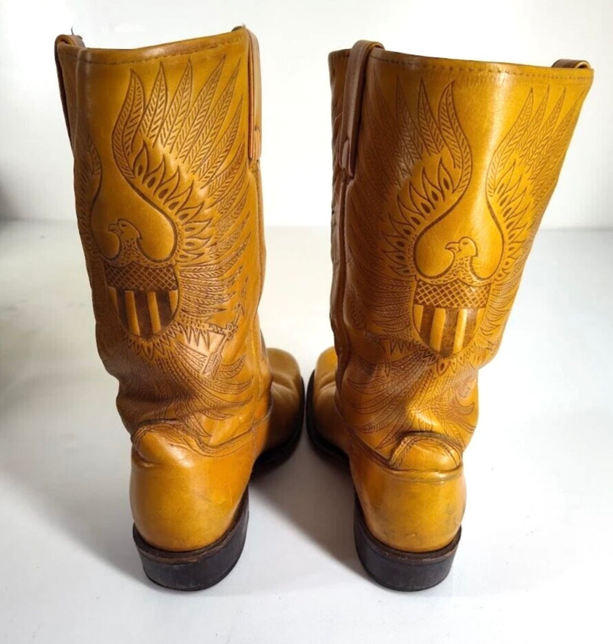 Vintage Eagle Crest Square Toe Cowboy Boots
