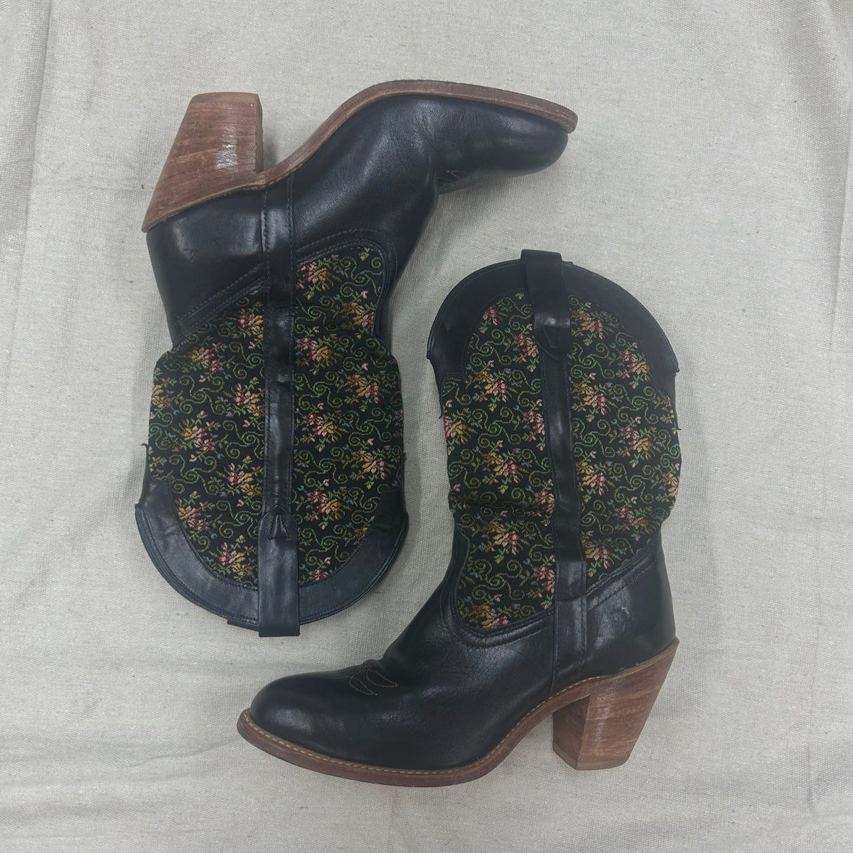 Floral Tapestry Black Cowboy Boots