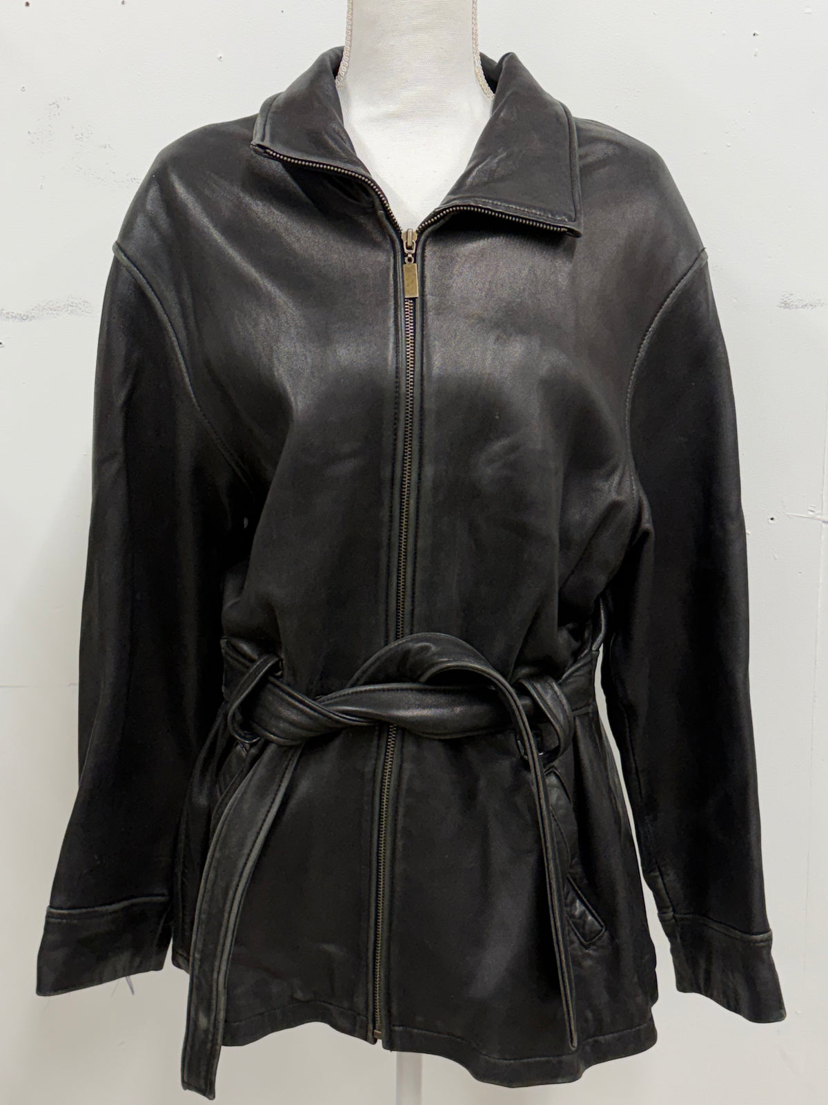 Vintage Leather Jacket with Tie Detailing