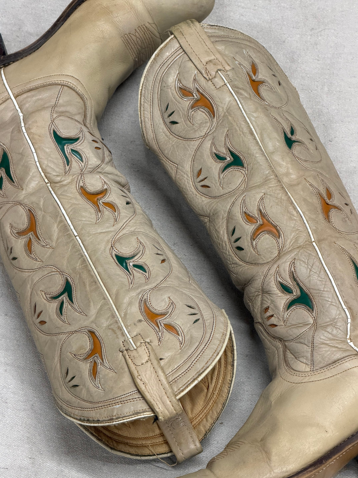 Vintage Crème with Green and Yellow Detailing Cowboy Boots