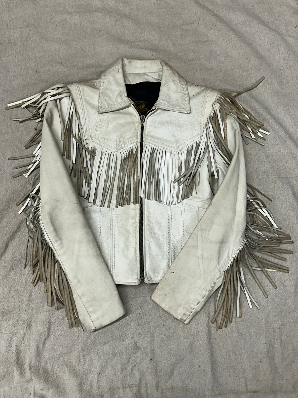 Vintage Beige Fringe Leather Jacket
