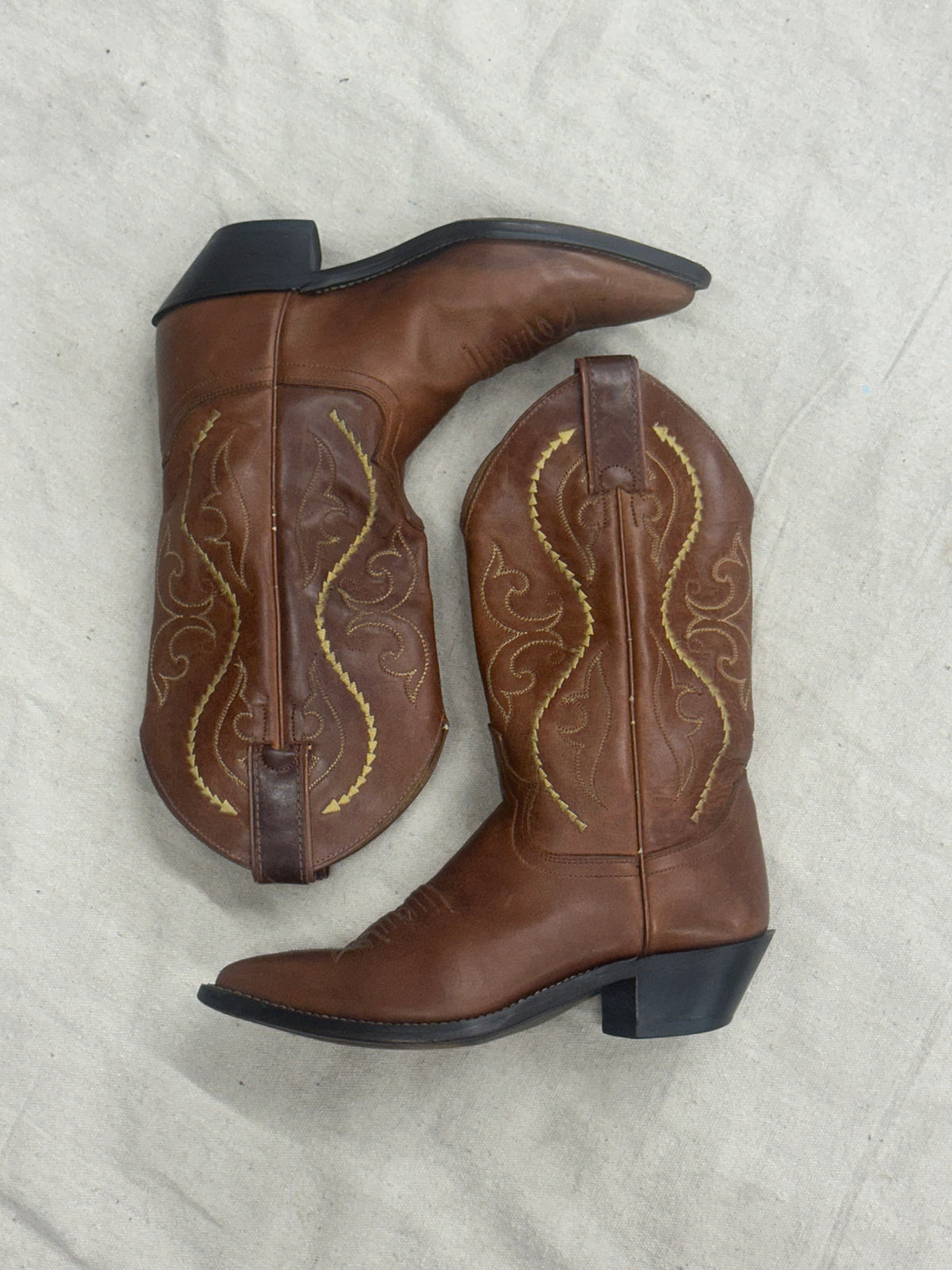 Vintage Brown with Yellow Detailing Cowboy Boots