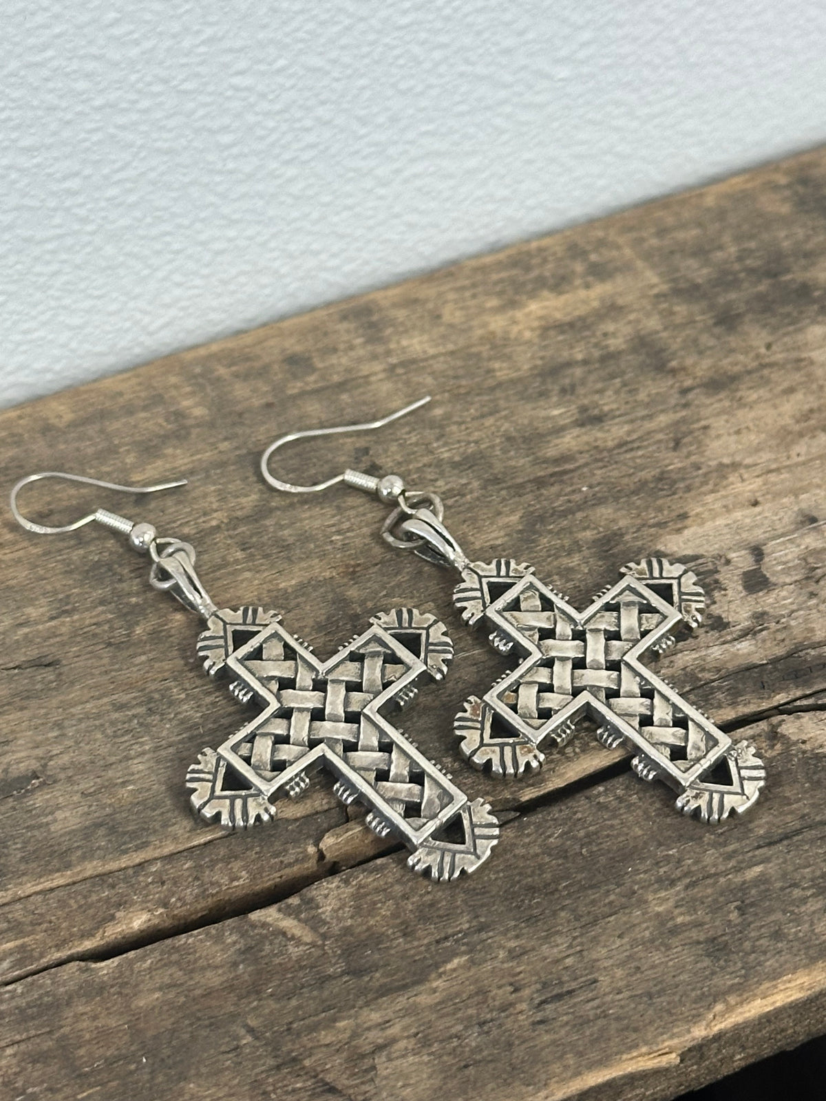 Silver cross earrings